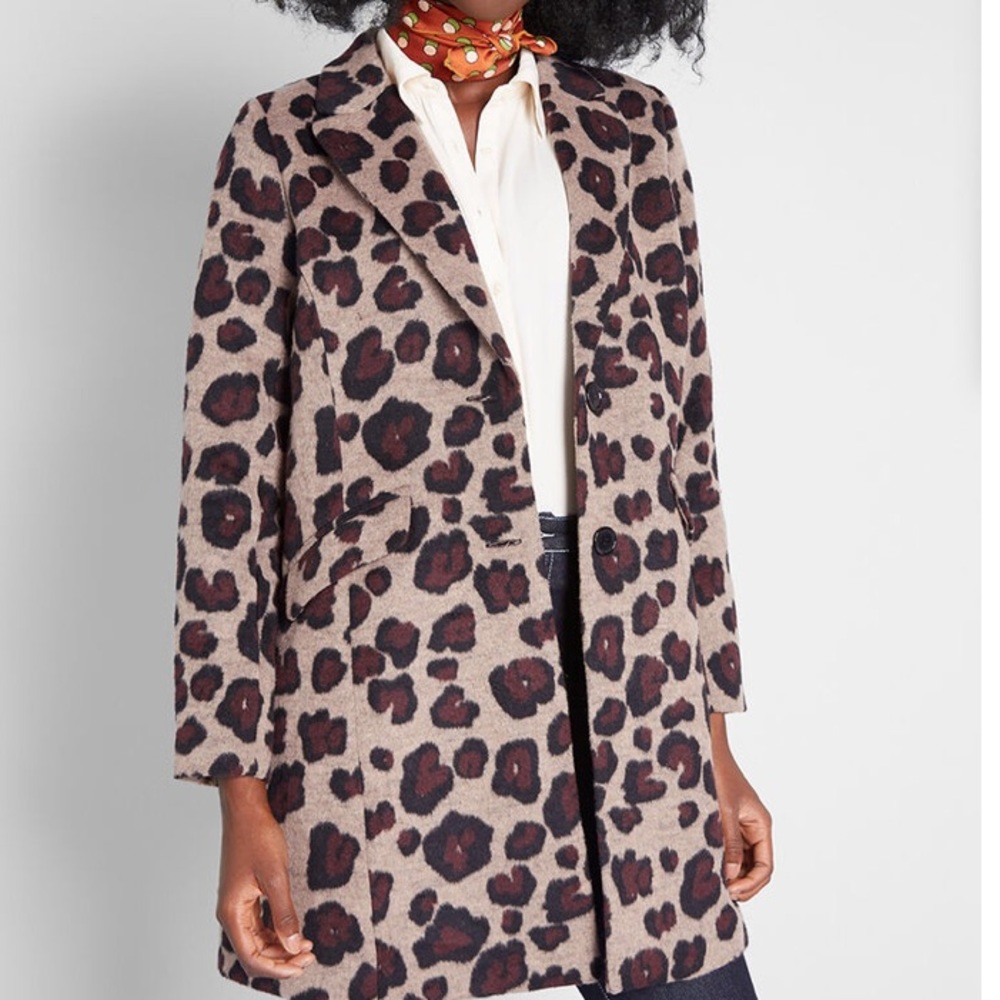 MODCLOTH XL Leopard Print Wool Coat